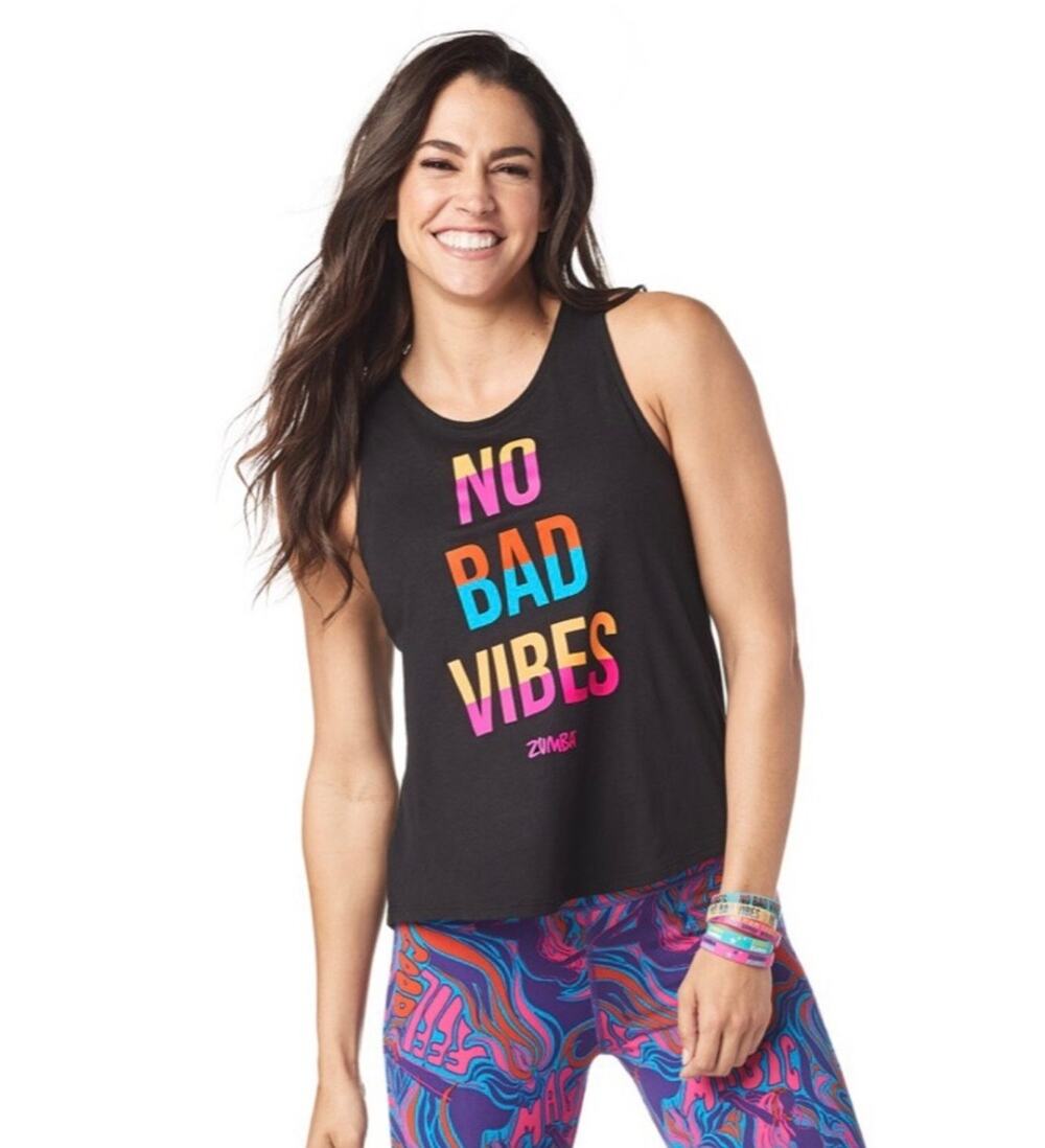 NEW Zumba Size XS Dance No Bad Vibes Workout Tank Black